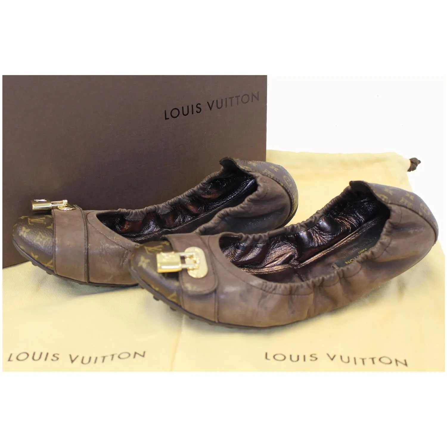 LOUIS VUITTON Lucky Ballerina Monogram Iridescent Leather Flats Brown