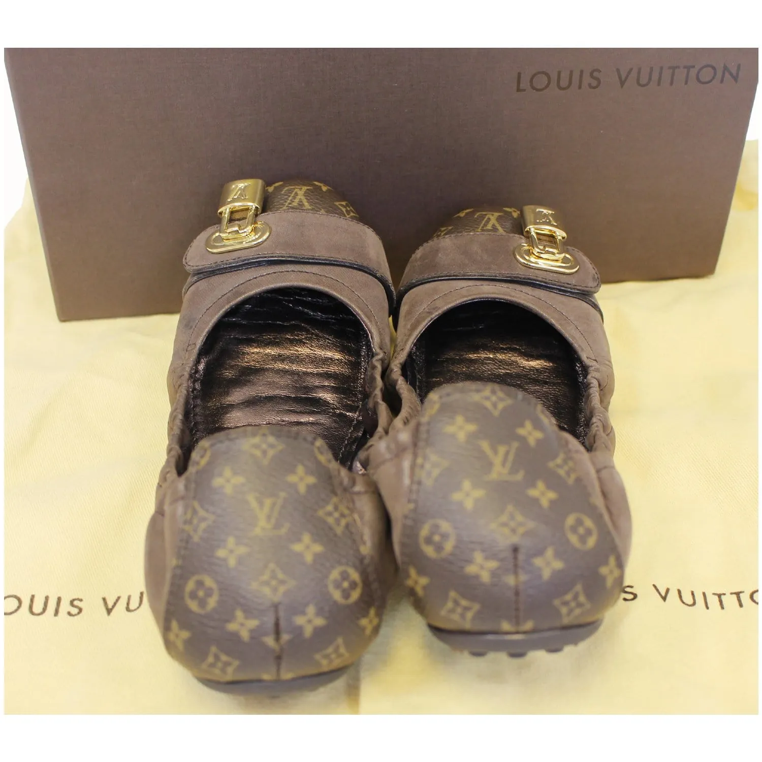 LOUIS VUITTON Lucky Ballerina Monogram Iridescent Leather Flats Brown