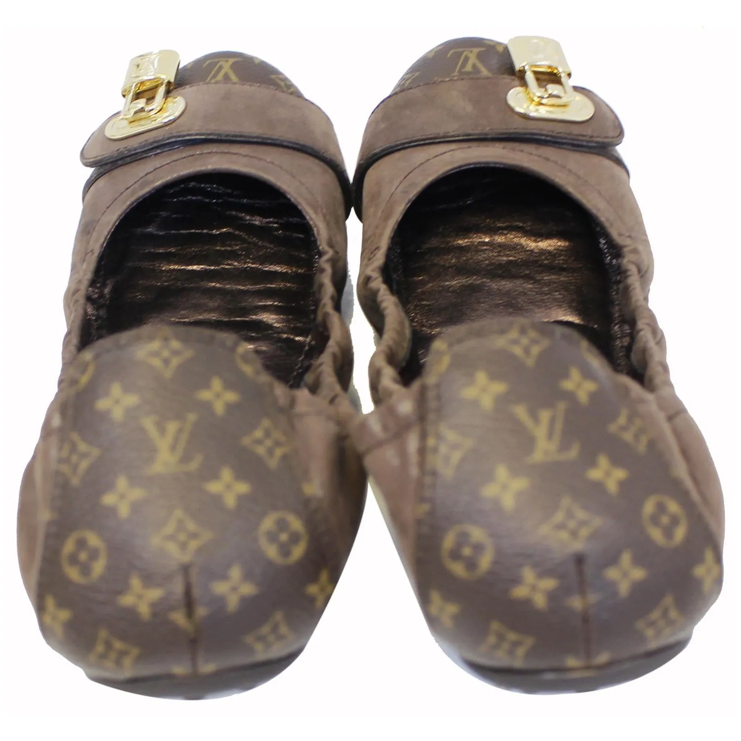 LOUIS VUITTON Lucky Ballerina Monogram Iridescent Leather Flats Brown