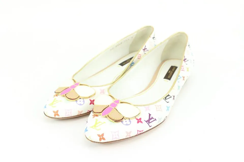 Louis Vuitton Size 34.5 White Multicolor Butterfly Ballerina Flats 46LK34