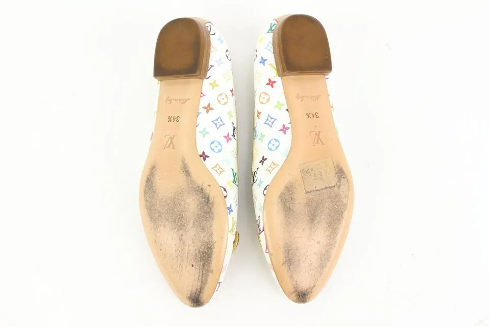 Louis Vuitton Size 34.5 White Multicolor Butterfly Ballerina Flats 46LK34
