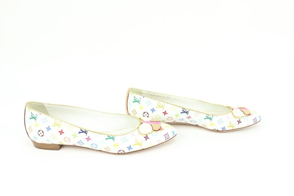 Louis Vuitton Size 34.5 White Multicolor Butterfly Ballerina Flats 46LK34
