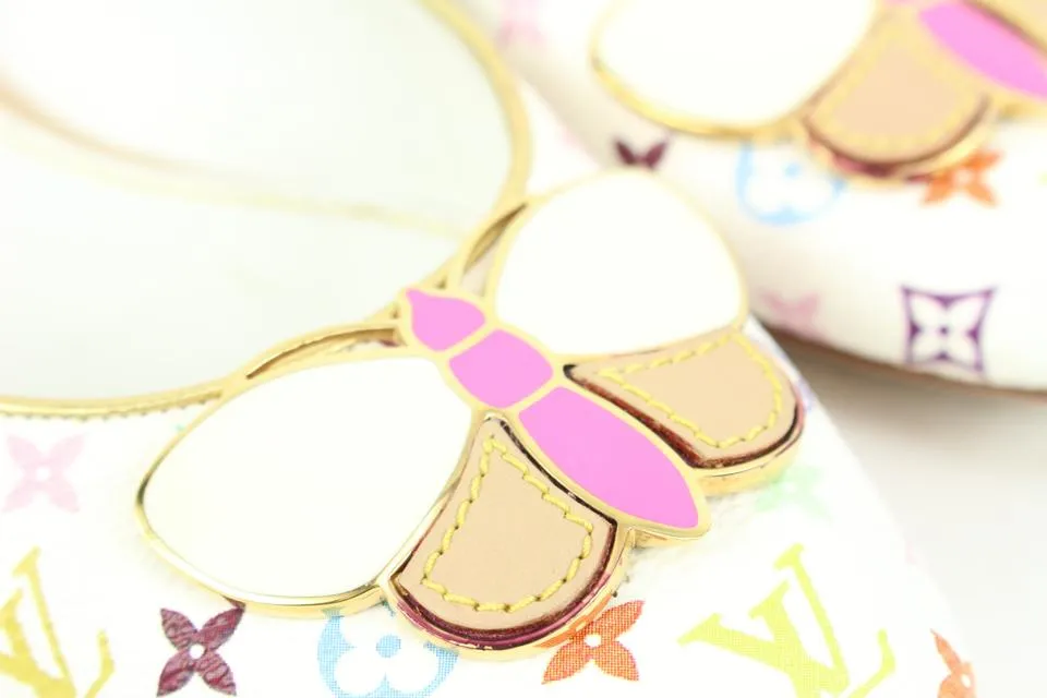 Louis Vuitton Size 34.5 White Multicolor Butterfly Ballerina Flats 46LK34