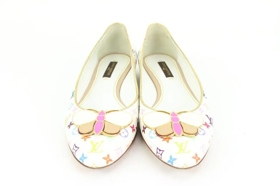 Louis Vuitton Size 34.5 White Multicolor Butterfly Ballerina Flats 46LK34