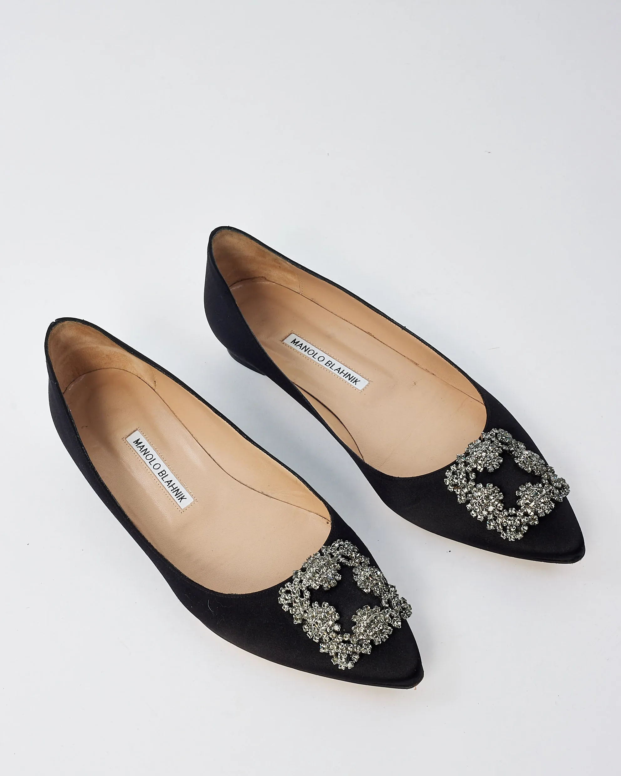 Manolo Blahnik Black Satin Hangisiflat Ballerina Flats - 40