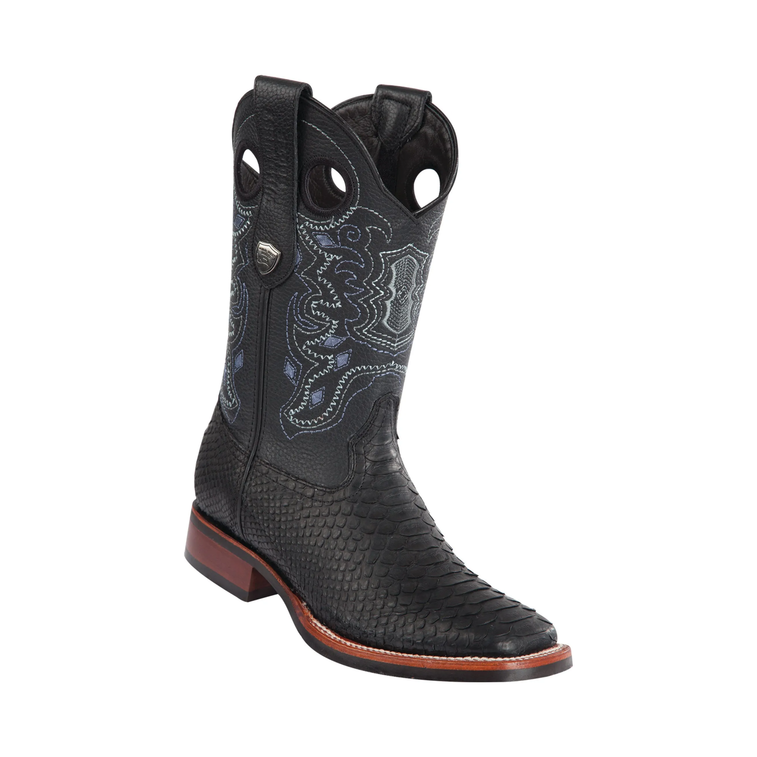 Men's Wild West Python With Rubber Sole Boots Wide Square Toe