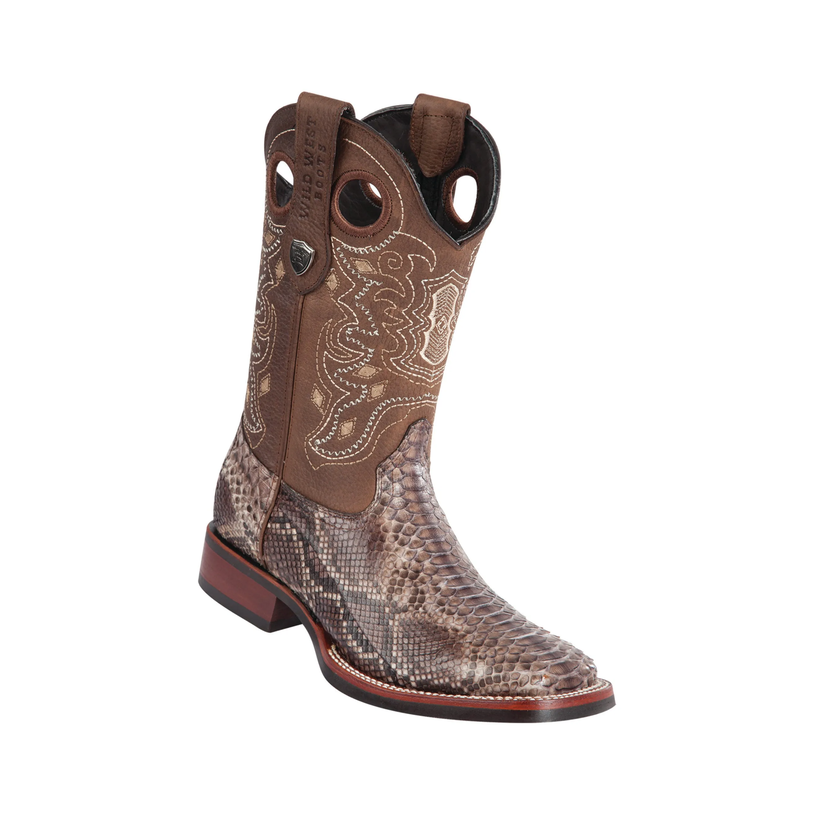 Men's Wild West Python With Rubber Sole Boots Wide Square Toe