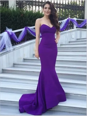 Mermaid strapless Train Satin Bridesmaid Dresses sweetheart bodycon