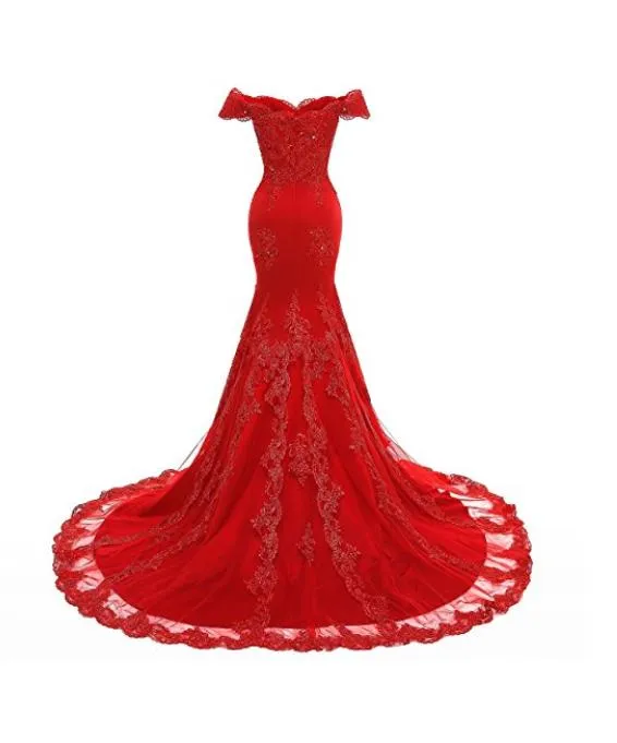 Mermiad Off The Shoulder Beaded Red Best Prom Dresses Evening Dresses for Women