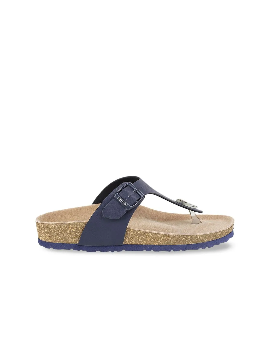Metro Textured T-Strap Flats With Buckle Detail