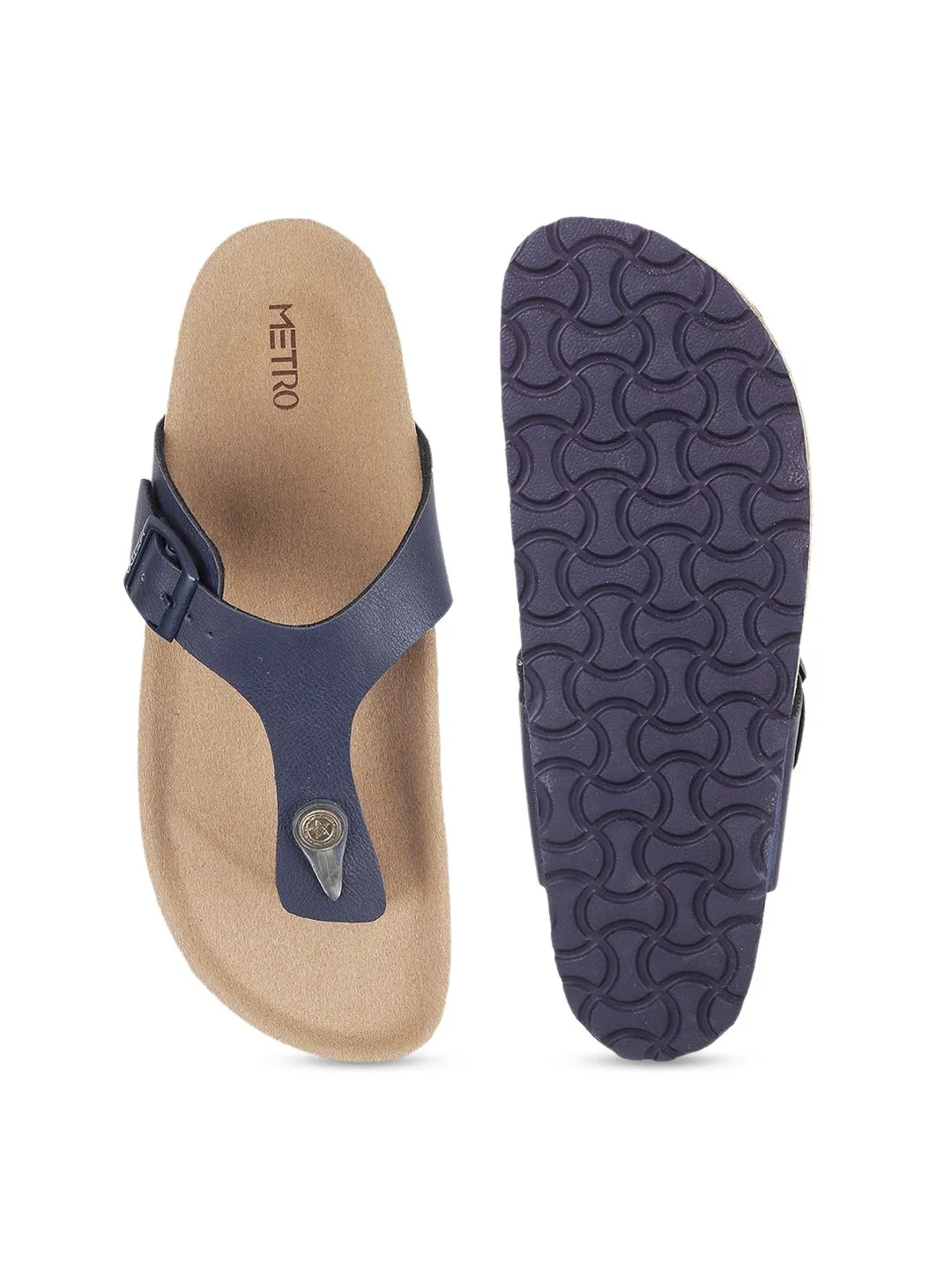 Metro Textured T-Strap Flats With Buckle Detail
