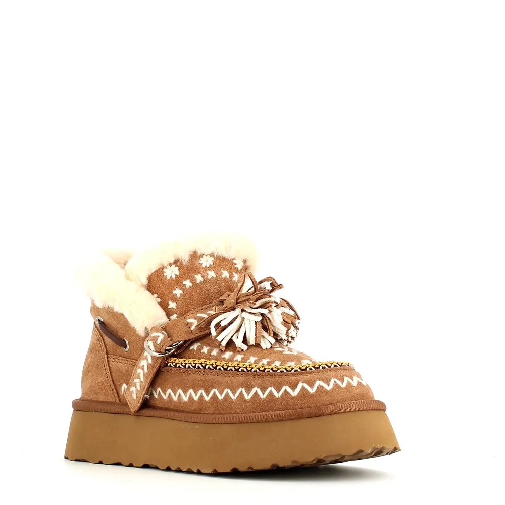 Nan-Ku Couture Embroidered Boot Camel