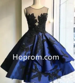 Navy Blue Appliques Homecoming Dress, Sexy Homecoming Dress
