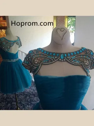 Navy Blue Chiffon Homecoming Dress, Crytal Homecoming Dress
