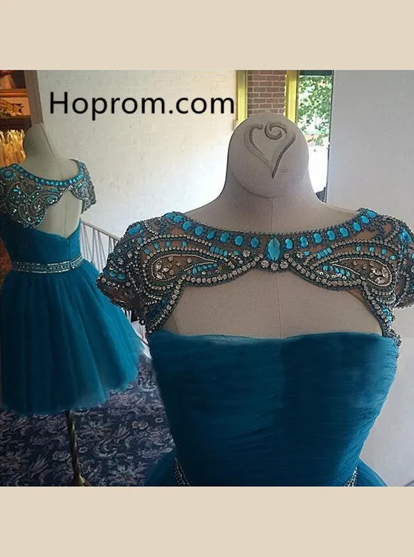 Navy Blue Chiffon Homecoming Dress, Crytal Homecoming Dress