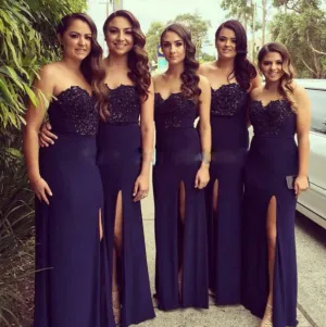 Navy Blue Lace Sweetheart Bridesmaid Dresses for Wedding