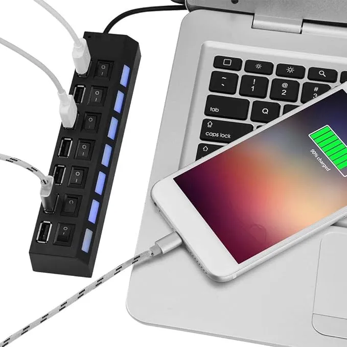 NEW 7 Port USB Hub, 480Mbps 7 Port USB Hub No Conflict Plug & Play 7 Port USB 2.0 Hub, Super Speed 7-Port USB Data Hub, USB Extension for Laptop, PC Computer, for Mouse/Printer/Scanner