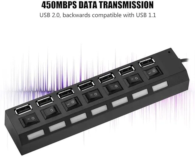 NEW 7 Port USB Hub, 480Mbps 7 Port USB Hub No Conflict Plug & Play 7 Port USB 2.0 Hub, Super Speed 7-Port USB Data Hub, USB Extension for Laptop, PC Computer, for Mouse/Printer/Scanner