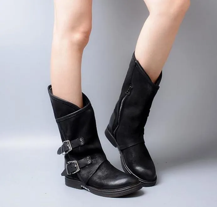 New autumn/winter  low heel side with belt buckle boots in female 40-43