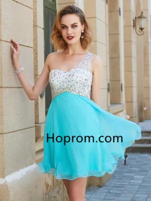 One-Shoulder Mint Beading Chiffon Short Homecoming Dresses