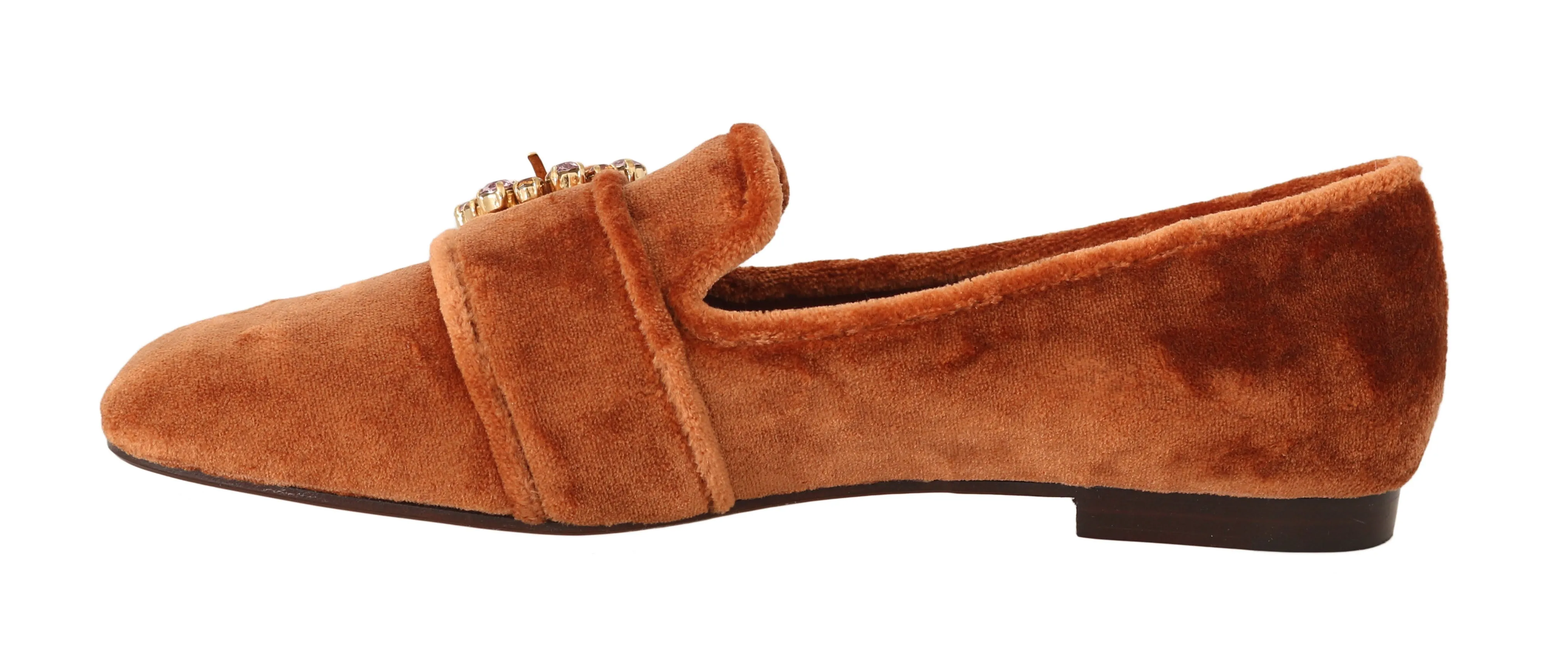 Orange Velvet Crystal Loafers Flats