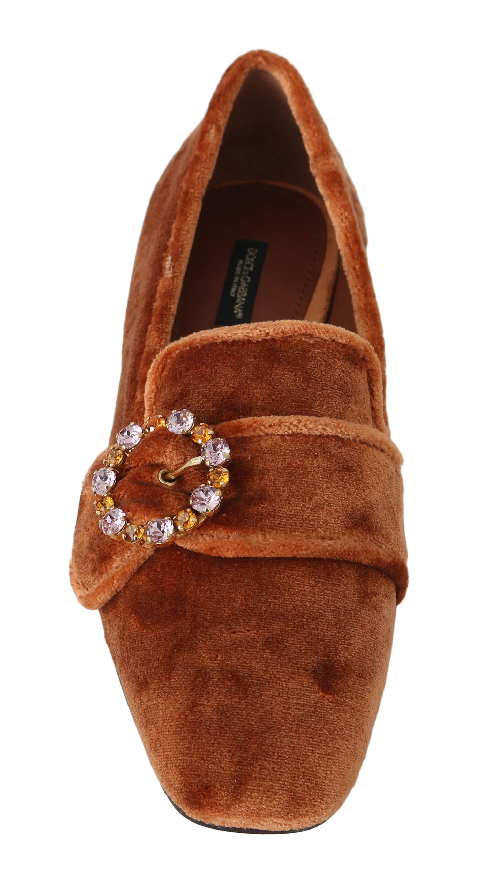 Orange Velvet Crystal Loafers Flats
