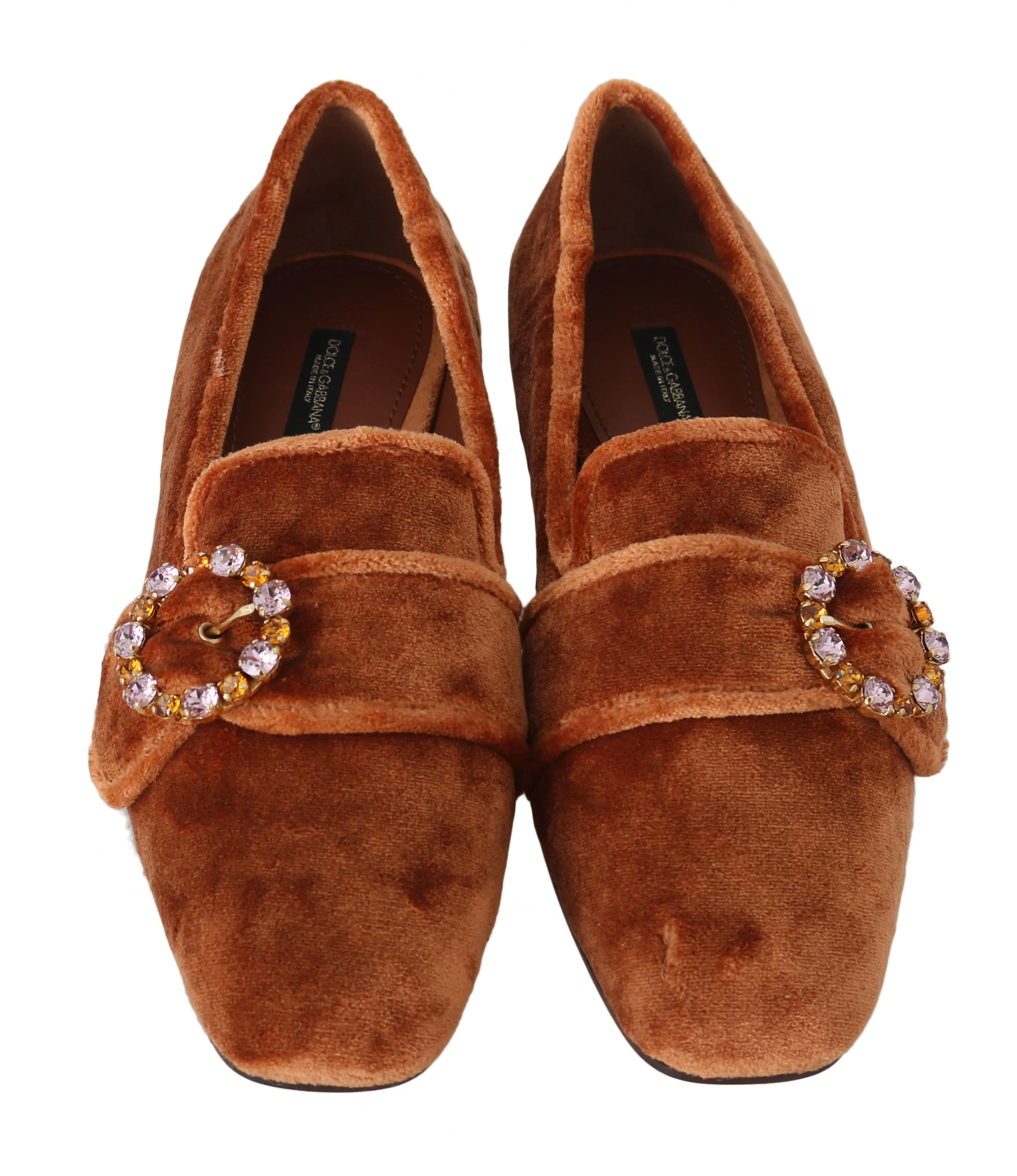 Orange Velvet Crystal Loafers Flats
