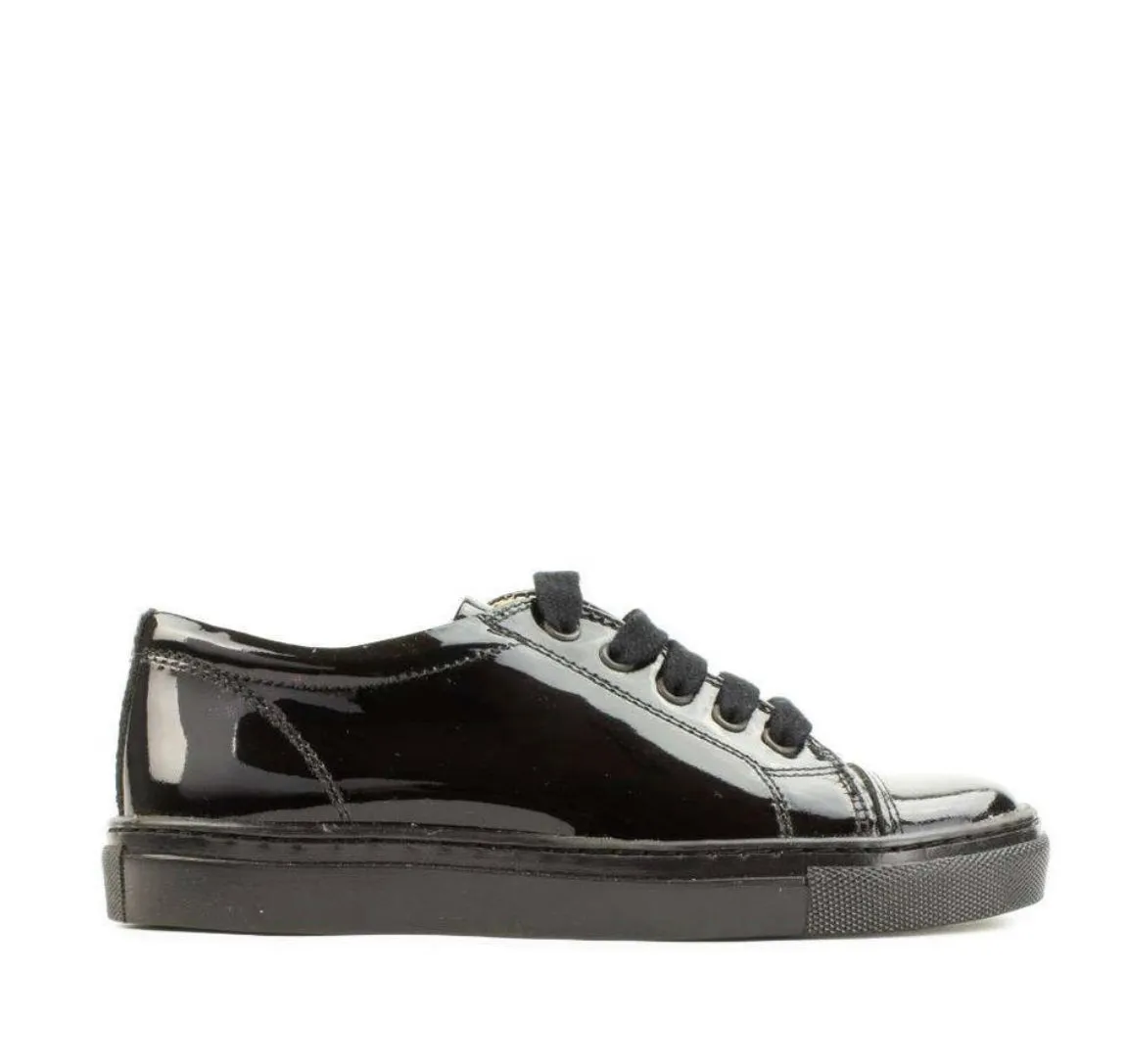 Petasil Peel - Black Patent Leather Lace Up School Shoe