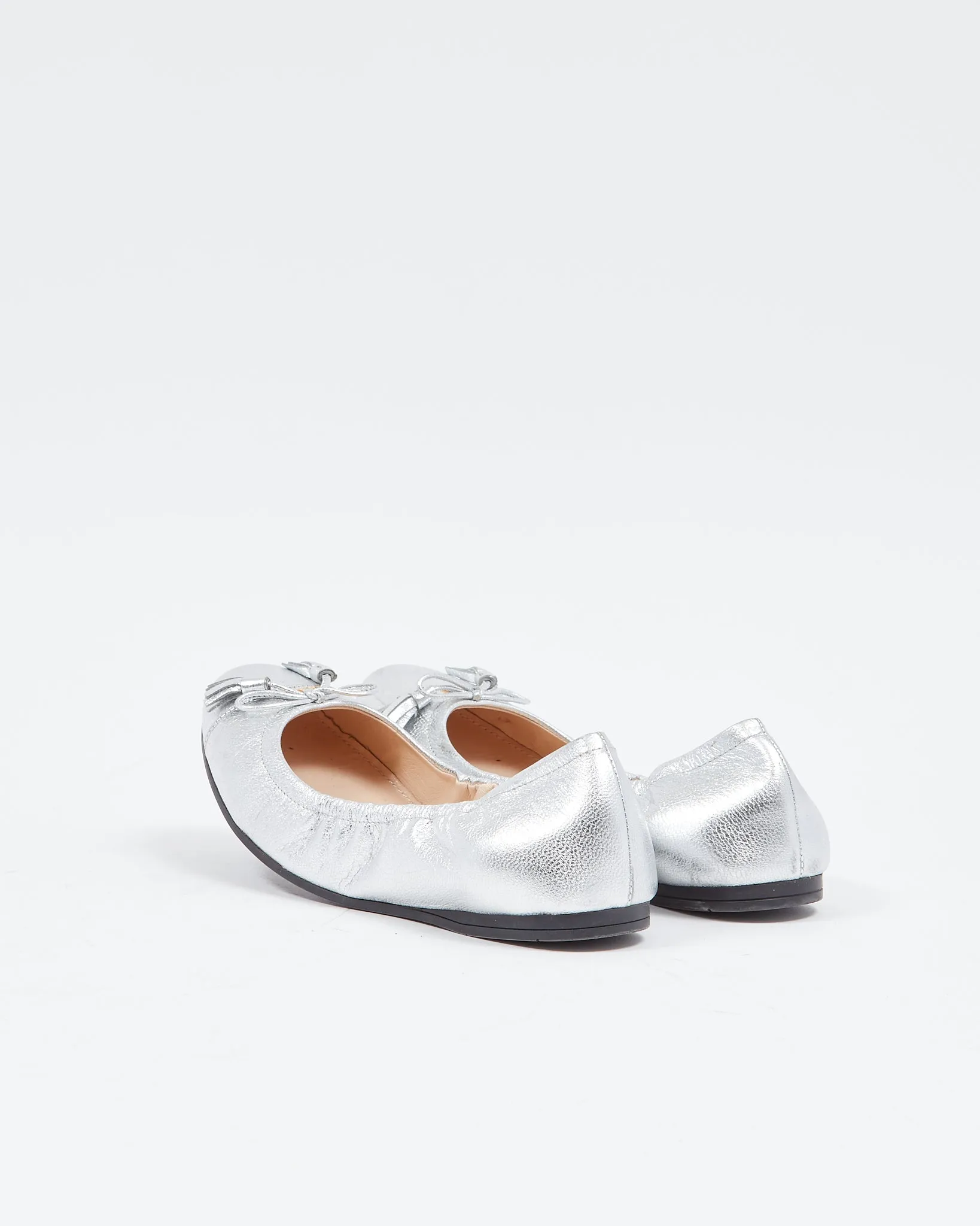 Prada Silver Leather Metallic Ballerina Flats - 37.5