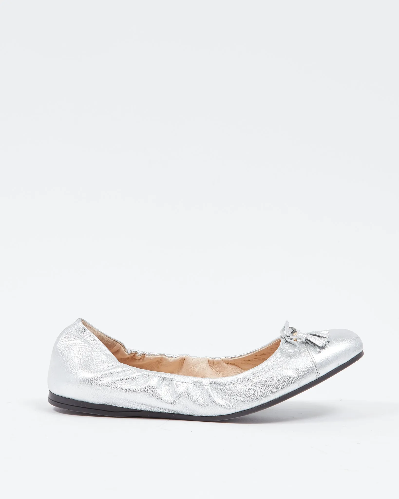 Prada Silver Leather Metallic Ballerina Flats - 37.5