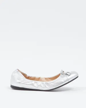 Prada Silver Leather Metallic Ballerina Flats - 37.5