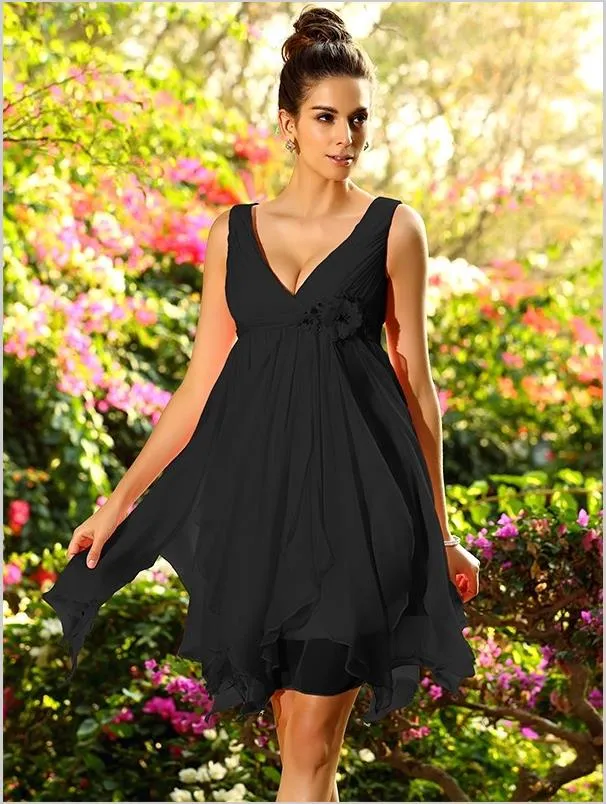 Princess Chiffon Bridesmaid Dresses,V-neck Ruffles Sleeveless Short Bridesmaid Dresses