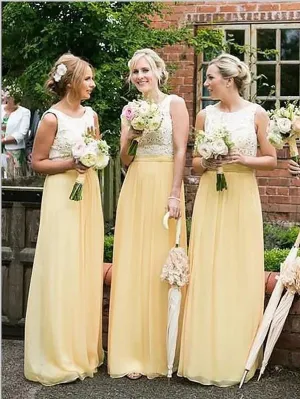 Princess Chiffon Scoop Sleeveless Bridesmaid Dresses Floor Length