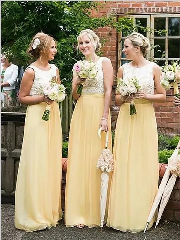Princess Chiffon Scoop Sleeveless Bridesmaid Dresses Floor Length
