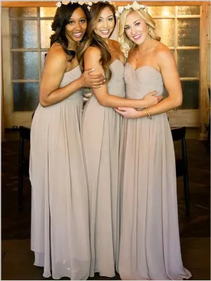 Princess Chiffon Strapless Bridesmaid Dresses Floor Length