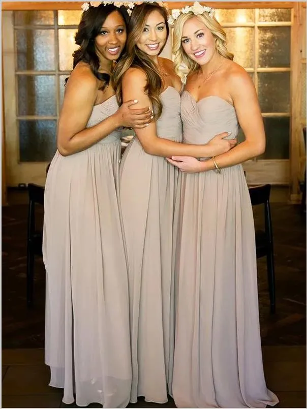 Princess Chiffon Strapless Bridesmaid Dresses Floor Length