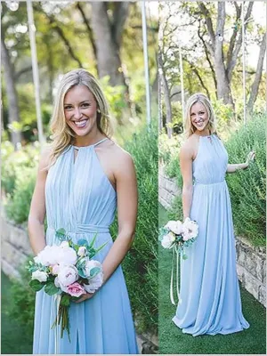 Princess Halter Sleeveless Chiffon Bridesmaid Dresses Floor Length
