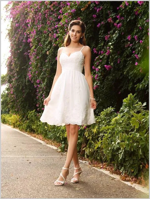Princess Lace Applique Wedding Dresses,Spaghetti Straps Short Wedding Dresses