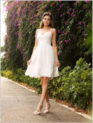 Princess Lace Applique Wedding Dresses,Spaghetti Straps Short Wedding Dresses