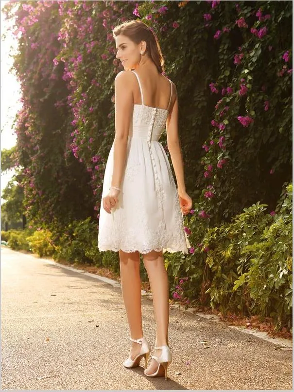 Princess Lace Applique Wedding Dresses,Spaghetti Straps Short Wedding Dresses