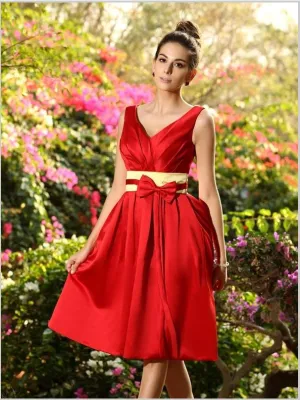 Princess V-neck Pleats Satin Bridesmaid Dresses With Bowknot