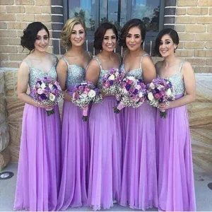 Purple Lavender Crystal Chiffon Bridesmaid Dress