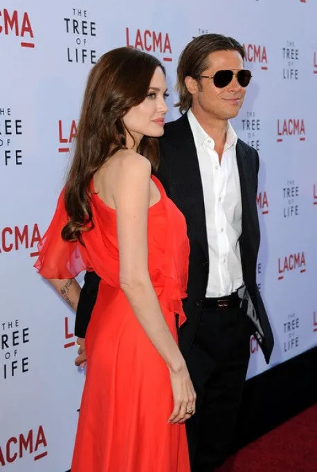 Red Angelina Jolie One shoulder Prom Evening Celebrity Red Carpet Dress The Tree Of Life Premiere