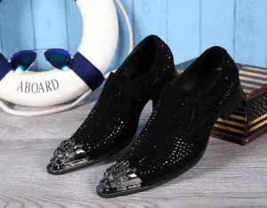 Rhinestone Men Party Leather Shoes Wedding Prom Dress Shoes Male Pointed Toe Formal Shoes Big Size
