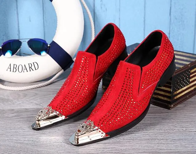 Rhinestone Men Party Leather Shoes Wedding Prom Dress Shoes Male Pointed Toe Formal Shoes Big Size