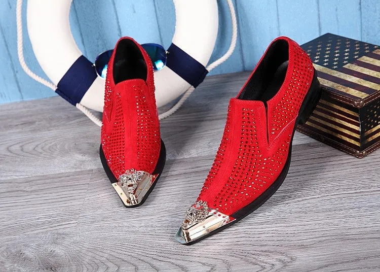 Rhinestone Men Party Leather Shoes Wedding Prom Dress Shoes Male Pointed Toe Formal Shoes Big Size