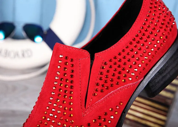 Rhinestone Men Party Leather Shoes Wedding Prom Dress Shoes Male Pointed Toe Formal Shoes Big Size