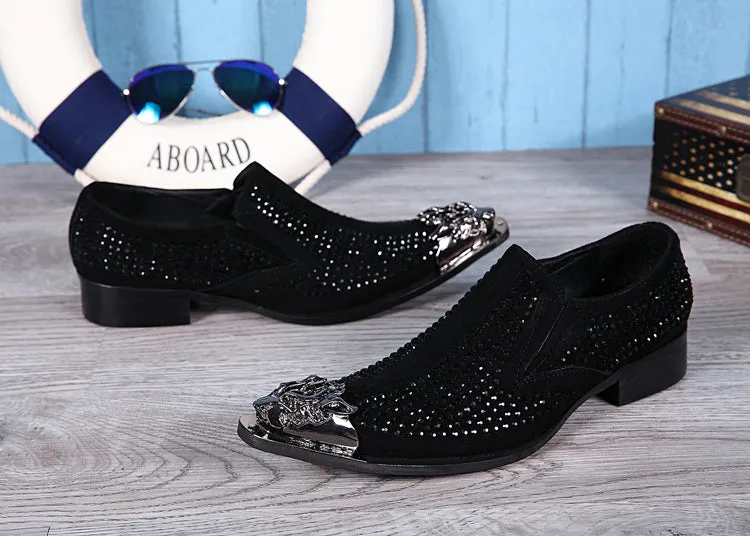 Rhinestone Men Party Leather Shoes Wedding Prom Dress Shoes Male Pointed Toe Formal Shoes Big Size