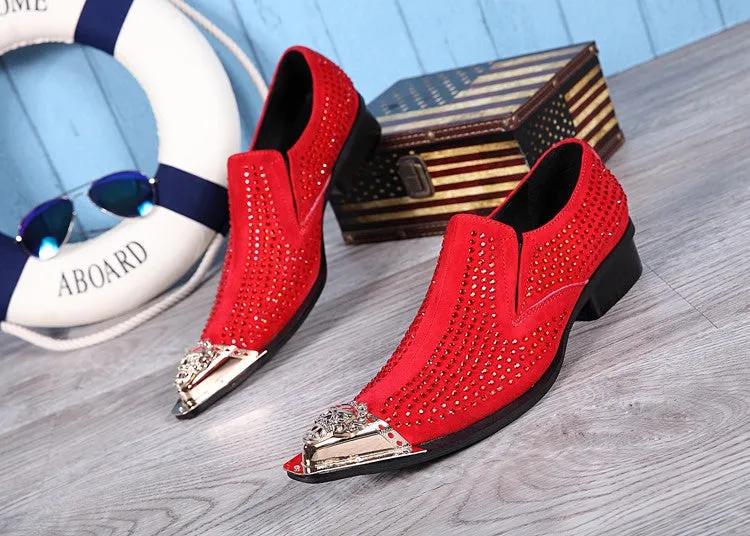 Rhinestone Men Party Leather Shoes Wedding Prom Dress Shoes Male Pointed Toe Formal Shoes Big Size
