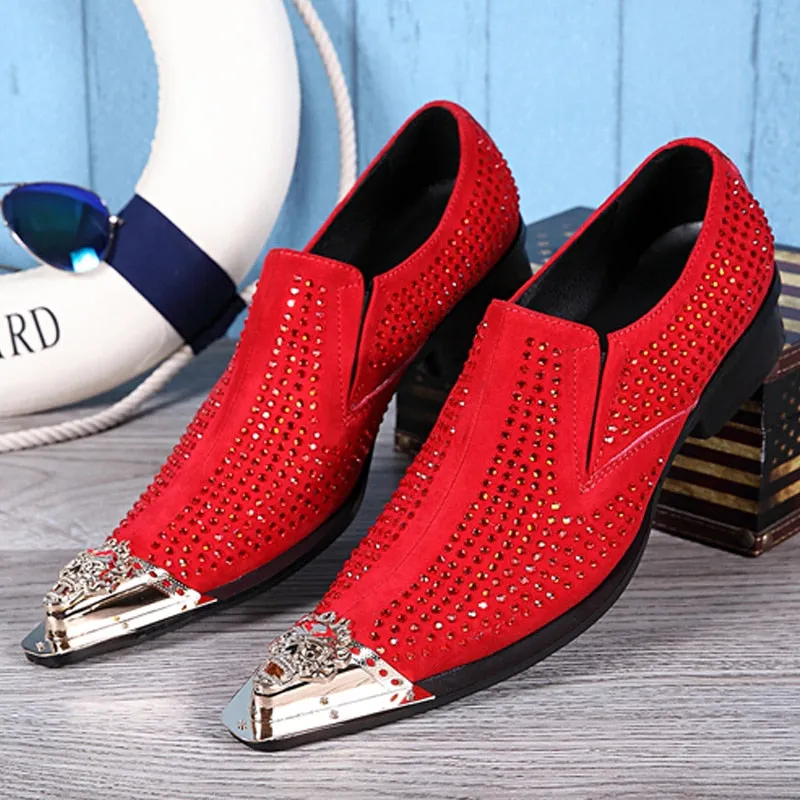 Rhinestone Men Party Leather Shoes Wedding Prom Dress Shoes Male Pointed Toe Formal Shoes Big Size